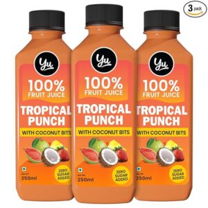 Yu Foodlabs 100% Fruit Juice-Tropical Punch-Mixed Fruit Juice With Coconut Bits-Pack Of 3-No Added Sugar Healthy Beverage-100% Natural Ingredients-Zero Preservatives-750 Ml(3 X 250Ml)-Yu