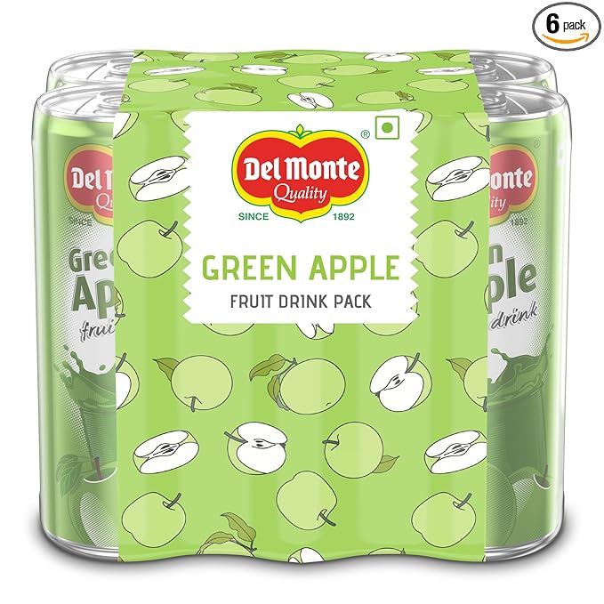 Del Monte Green Apple Fruit Drink (Pack of 6) - Crisp, Tangy & Ideal for Mocktails & Cocktails |No added preservatives