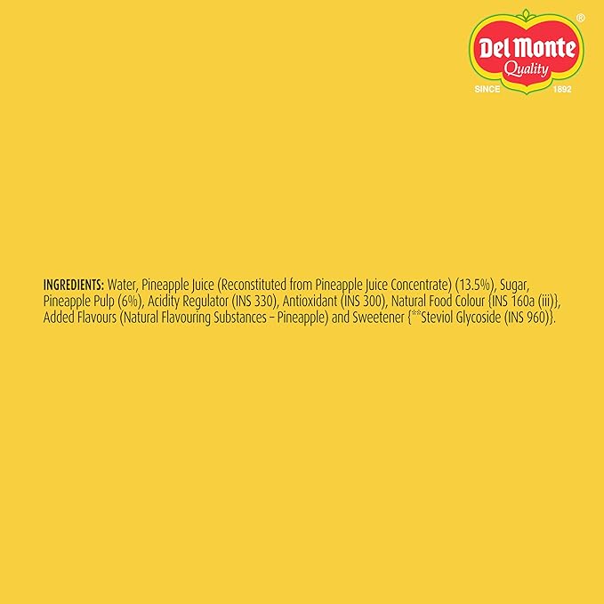 Del Monte Pineapple Fruit Drink (Pack of 6) - Tropical Taste, Real Pineapple Crush, Perfect for Cocktails & Mocktail | No added Preservatives - Image 2