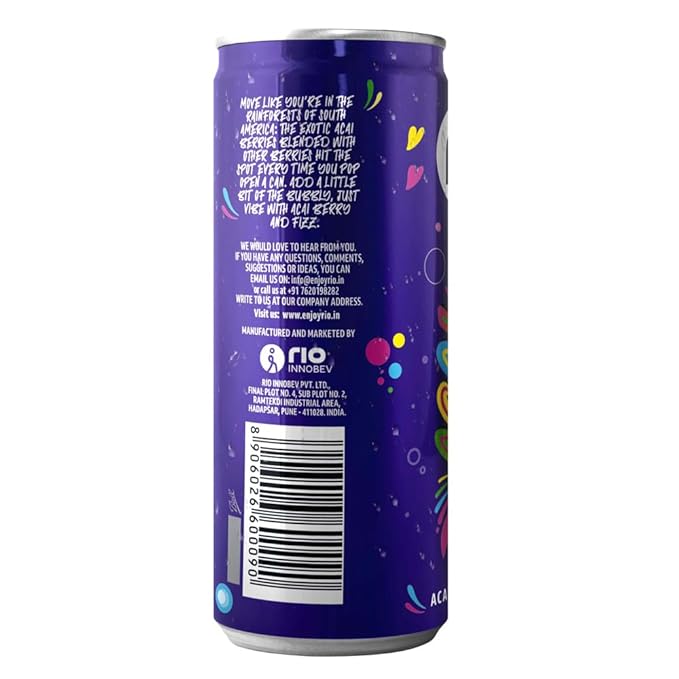 Rio Acai Berry Bubbly Fruit Drink Can | Soft Drink | Exotic Fruit Juice + Fizz | Rich in Vitamin C and Honey | Pack of 12 | 250 ml - Image 4