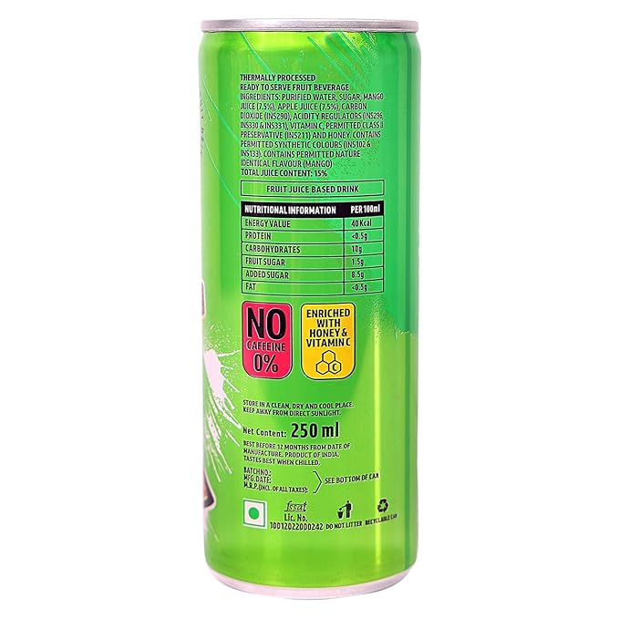 Rio Raw Mango Bubbly Fruit Drink Can | Soft Drink | Exotic Fruit Juice + Fizz | Rich In Vitamin C and Honey | Pack of 12 | 250 ml - Image 5